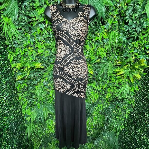 Women Dress Small Black Gold Sequin Lace Formal Gown Wedding KLOSET THERAPY 1240 - Picture 1 of 12